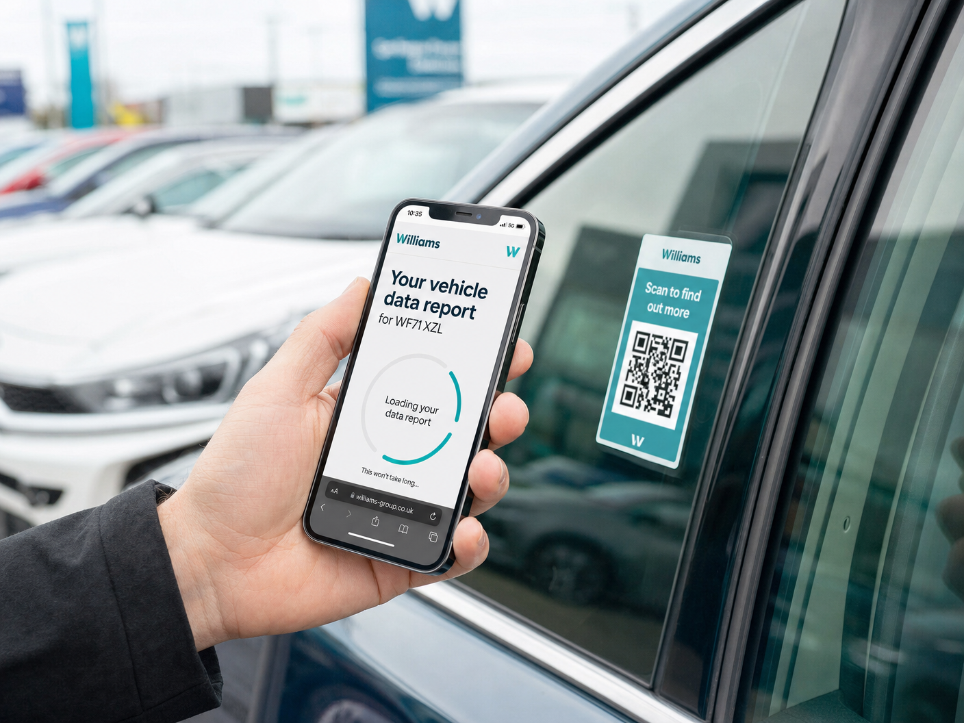 Buyer scanning a CarLook QR code on a car window